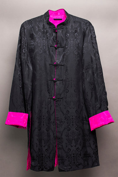 Carole Fraser Three-Quarter Length Reversible Silk Jacket in Black and Pink