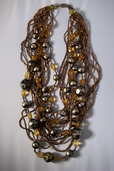 Citrine, Chrome, and Copper multi-strand beaded necklace
