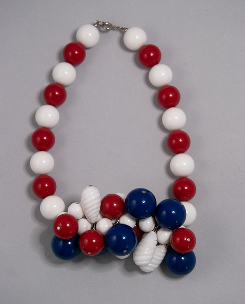 Red, white, and blue beaded cluster necklace