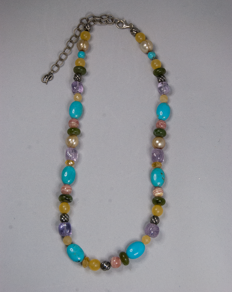 Semi-precious stone and glass bead necklace