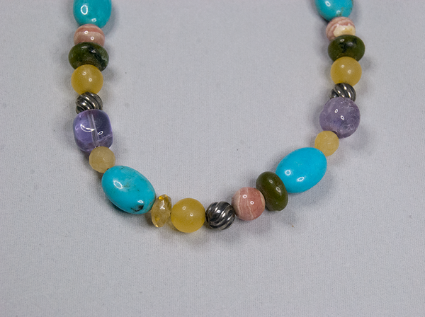Semi-precious stone and glass bead necklace