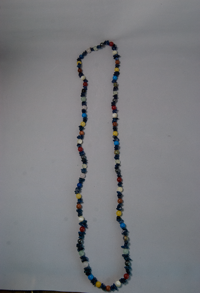Long glass bead and semi-precious stone necklace