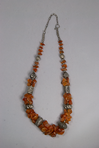 Orange cluster and silver bead necklace