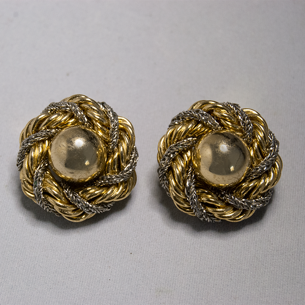 Faux gold and silver braided clip-on earrings