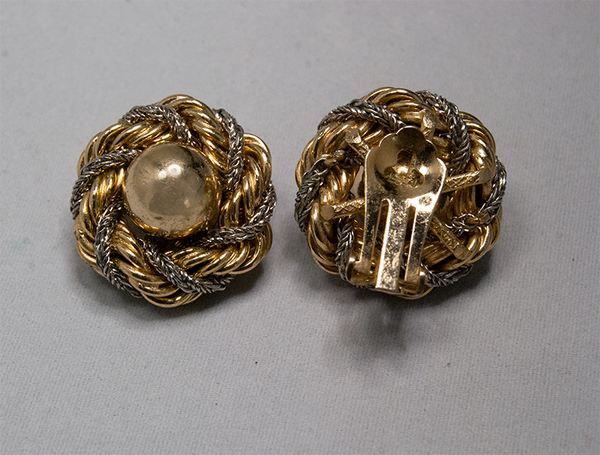 Faux gold and silver braided clip-on earrings