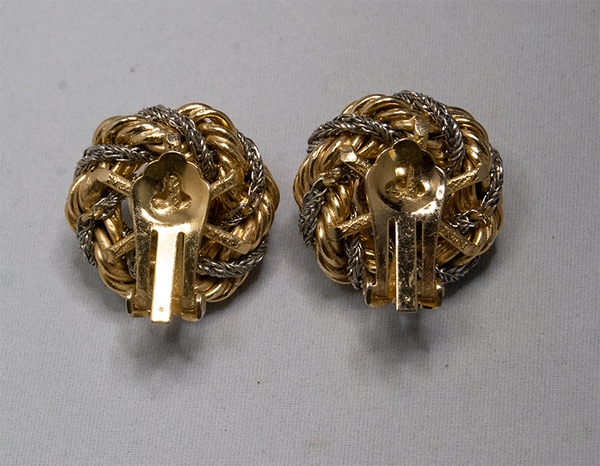 Faux gold and silver braided clip-on earrings