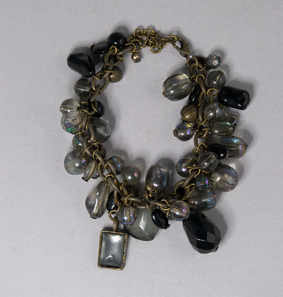Black and iridescent grey bead bracelet and necklace set