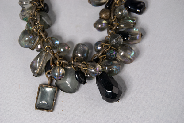 Black and iridescent grey bead bracelet and necklace set