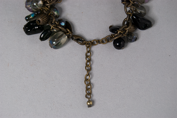 Black and iridescent grey bead bracelet and necklace set