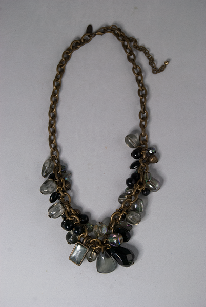 Black and iridescent grey bead bracelet and necklace set