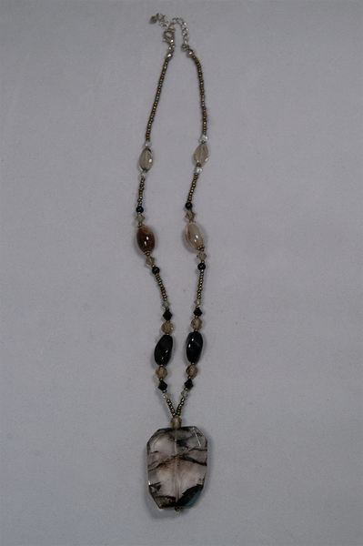 Silver and black stone pendant necklace