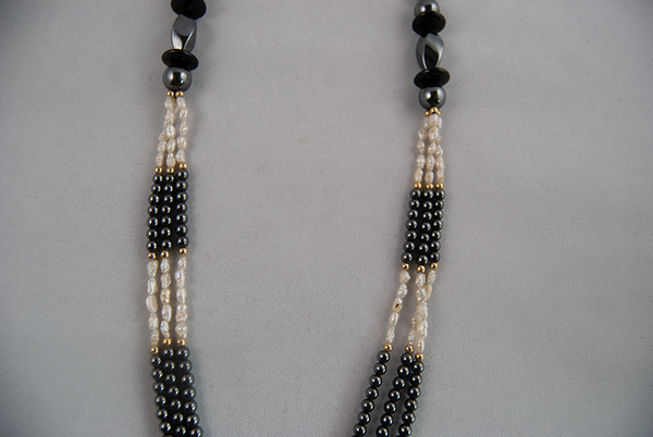 Black bead necklace with freshwater pearls