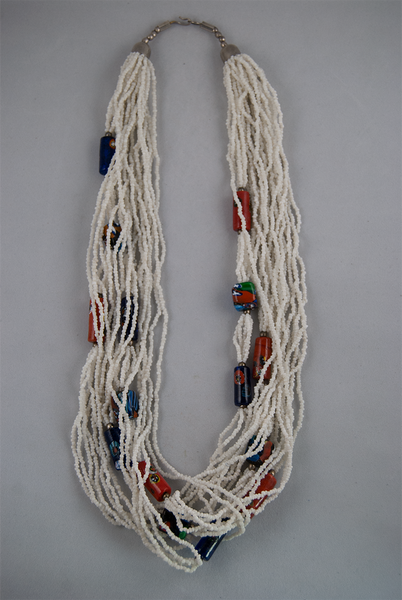 Multi-strand necklace with painted clay beads