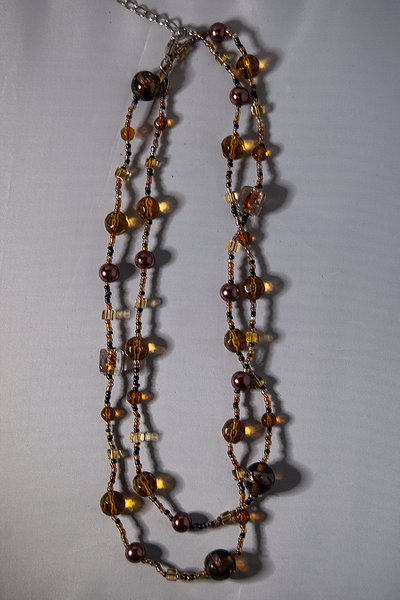 Dark rose, amber, and citrine beaded necklace