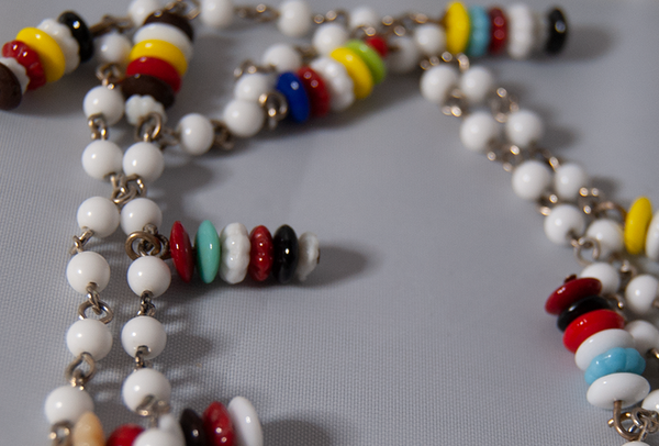 Extra long white beaded necklace