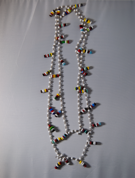 Extra long white beaded necklace