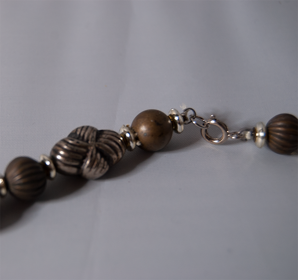 Olive and silver beaded necklace