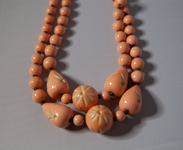Peach double strand beaded necklace