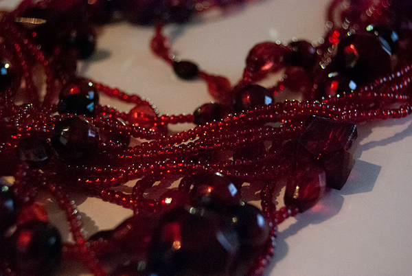 Red bead multi-strand layered necklace