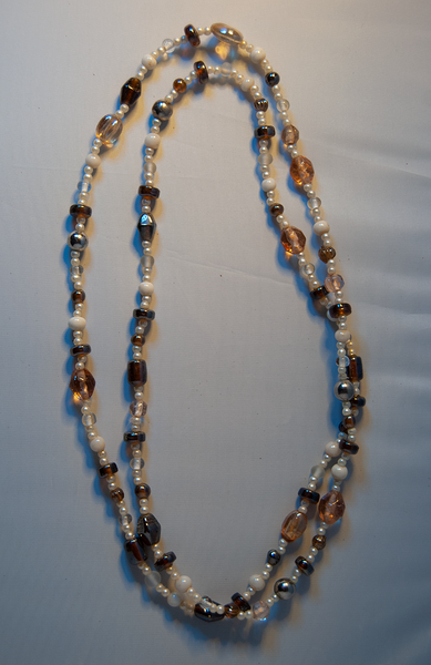 White, rose, and amber beaded necklace