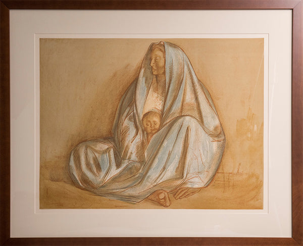 Framed Madonna lithograph in the style of Francisco Zuniga