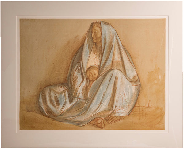 Matted Madonna lithograph in the style of Francisco Zuniga